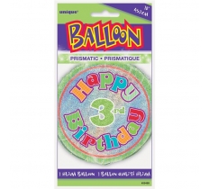 Age 3 Birthday Prism Round Foil Balloon 18"