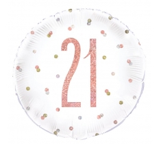 BIRTHDAY ROSE GOLD GLITZ NUMBER 21 ROUND FOIL BALLOON 18"