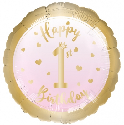 1st Birthday Girl Standard Foil Balloons
