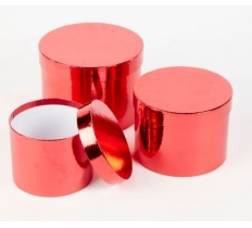 Round Sheen Hat Boxes X3 Red