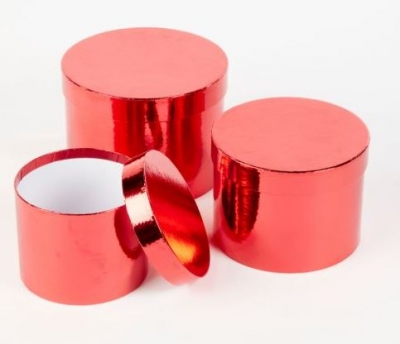 Round Sheen Hat Boxes X3 Red
