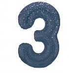 34" GLITZ 3 Blue Printed Prism Foil Balloon Numeral
