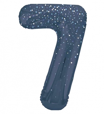 34" GLITZ 7 Blue Printed Prism Foil Balloon Numeral