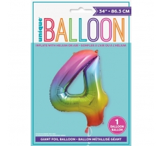 Rainbow Number 4 Shaped Foil Balloon 34"