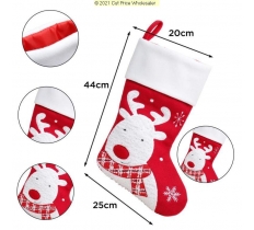 DELUXE PLUSH RED FLUFFY REINDEER STOCKING 40CM X 25CM