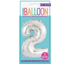 Silver Number 2 Shaped Foil Balloon 14"