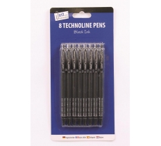 8 technoline Pens Black Ink Only