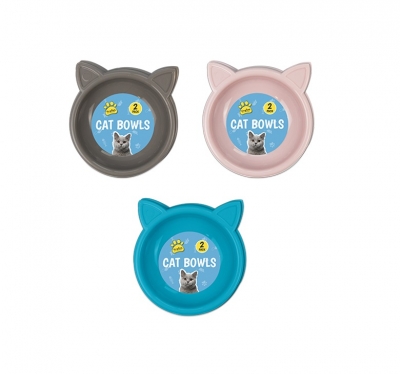 Cat Bowls 2 Pack ( Assorted Colours )