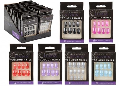 False Nails With Glue 6 Assorted Colours