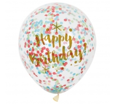 12" Glitzy Gold Birthday Clear Latex Balloons Pack Of 6
