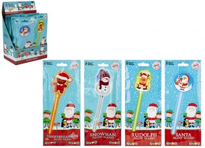 Christmas Character Glow Wand 8" 4 Assorted