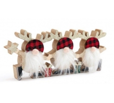 Christmas 3 Santas On Wooden Stand 23x10cm
