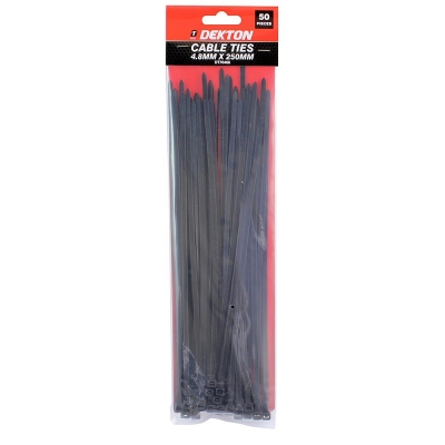 Dekton 50 Pcs 4.8mm X 250mm Black Cable Ties