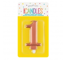 Metallic Rose Gold Number 1 Birthday Candle