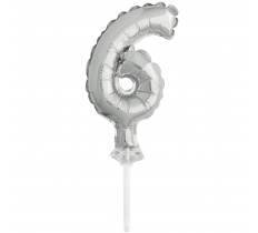 Silver Foil Number 6 Balloon Cake Topper 5"