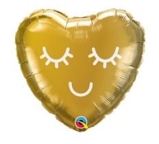 Qualatex 09" Heart Eyelashes Gold Balloon