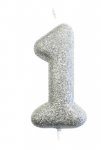 Age 1 Glitter Numeral Moulded Pick Candle Silver