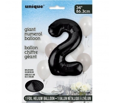 Black Number 2 Shaped Foil Balloon 34"