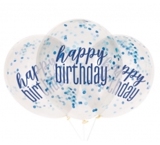 12" Glitz "Happy Birthday" Balloons With Confetti Blue 6 Pack