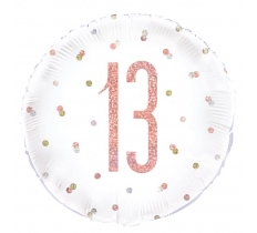 BIRTHDAY ROSE GOLD GLITZ NUMBER 13 ROUND FOIL BALLOON 18"