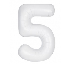 35" Unique Matte White Number 5 Foil Balloon