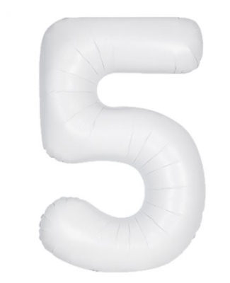 35" Unique Matte White Number 5 Foil Balloon