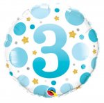 18" Blue Dots Age 3 Foil Balloon ( 1 )