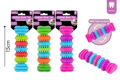 Cog Rubber Bone Dog Toy 3 Colour