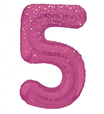 34" GLITZ 5 Pink Printed Prism Foil Balloon Numeral
