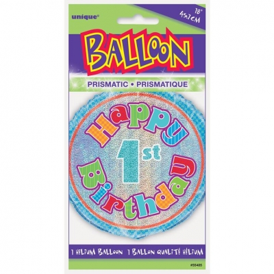 Age 1 Birthday Prism Round Foil Balloon 18"