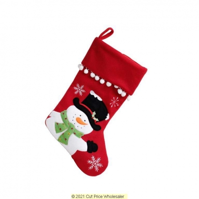 Deluxe Plush Red Pom Pom Snowman Stocking 40cm X 25cm