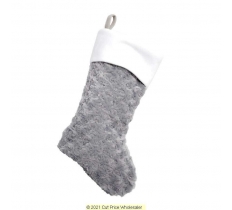 Deluxe Plush Silver Rose Fluffy Stocking 40cm X 25cm