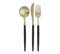 Black And Gold Plastic Cutlery x12 ( Assorted )