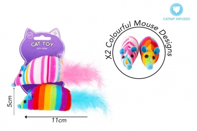 Pets Catnip Rainbow Mouse Cat Toy 2 Pack
