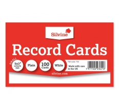 Silvine 100 White Plain Record Cards 127mm X 76mm