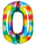Large Number 0 Bright Rainbow 35" Foil Balloon