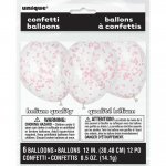 12" Clear Latex Balloons With Lovely Pink Confetti Pack Of 6