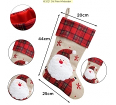 Deluxe Plush Hessian Tartan Santa Stocking 40cm X 25cm