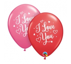 Qualatex 11" Round Red & Rose 25Ct I Love You Hearts Script