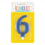 Metallic Blue Number 6 Birthday Candle