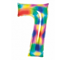 35" Large Number 7 Bright Rainbow Foil Balloon