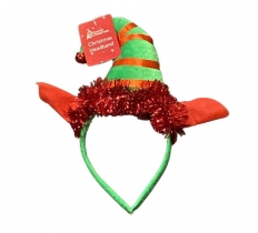 CHRISTMAS ELF HAT HEADBAND WITH TINSEL 12 X 22CM