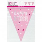 Glitz Pink & Silver Happy Birthday Flag Banner 9Ft