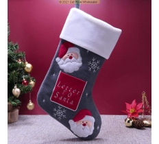 Deluxe Plush Letter To Santa Grey Knitted Stocking 40cm X 25cm