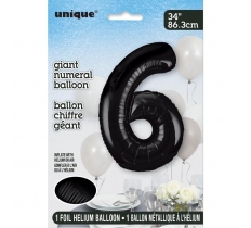 Black Number 6 Shaped Foil Balloon 34"