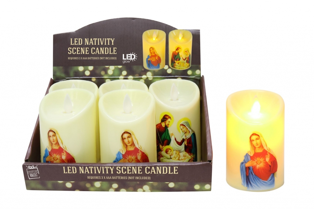 Led Pillar Candle Nativity Printed 10.5cm - Click Image to Close