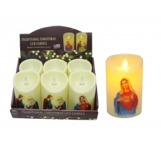 Led Pillar Candle Nativity Printed 10.5cm