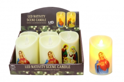 Led Pillar Candle Nativity Printed 10.5cm