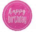 18" GLITZ Pink Happy Birthday Foil Balloon Round