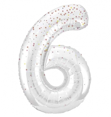 34" GLITZ 6 Rose Gold Printed Prism Foil Balloon Numeral